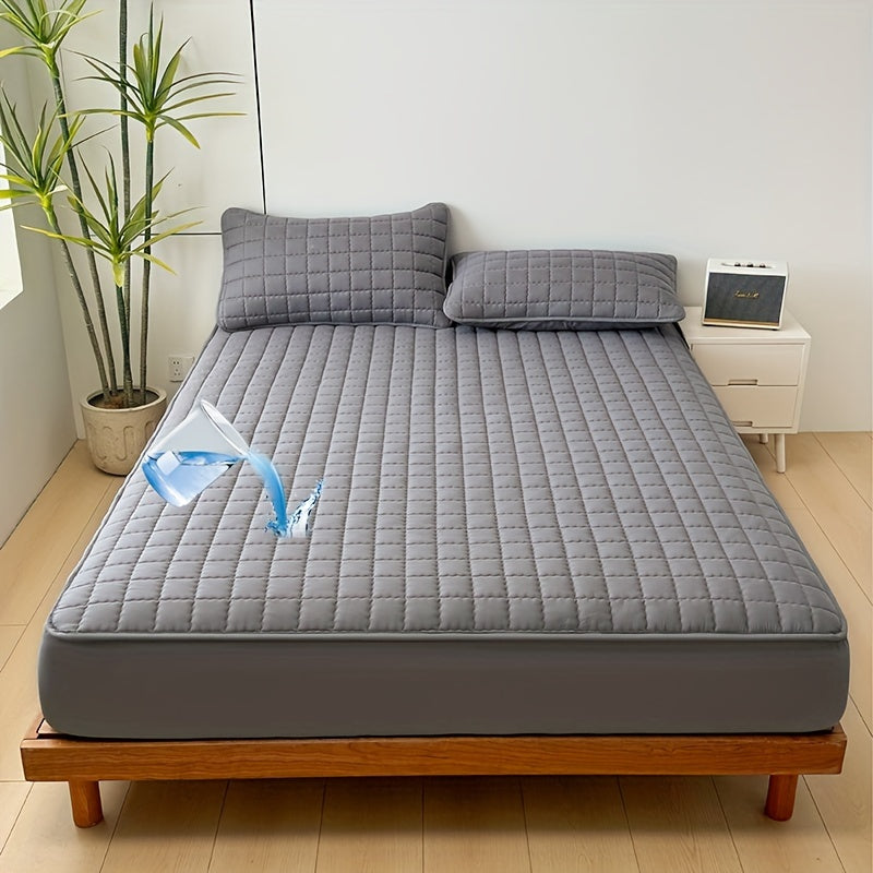One-Piece Quilted Waterproof Mattress Protector, Pillow and Core Not Included, Soft and Comfortable Solid Color Bedding Mattress Cover, Suitable for Bedrooms, Guest Rooms, Hotels, Apartments, Schools